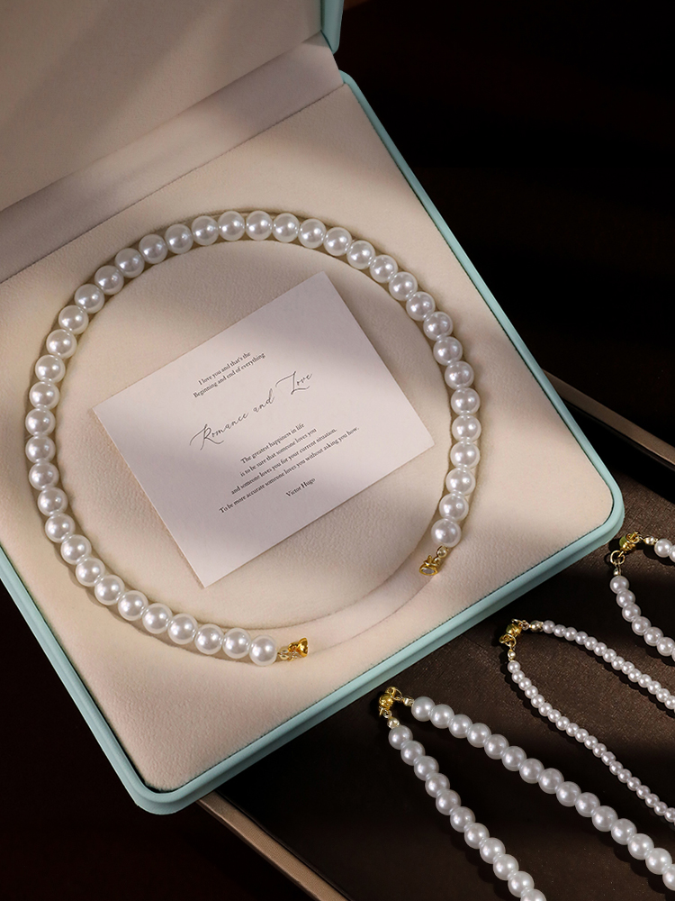 French Lazy Style Pearl Necklace for Women 2024 New Arrival Best Selling Light Luxury Minority Necklace Small Rice-Shaped Beads Twin Clavicle Chain