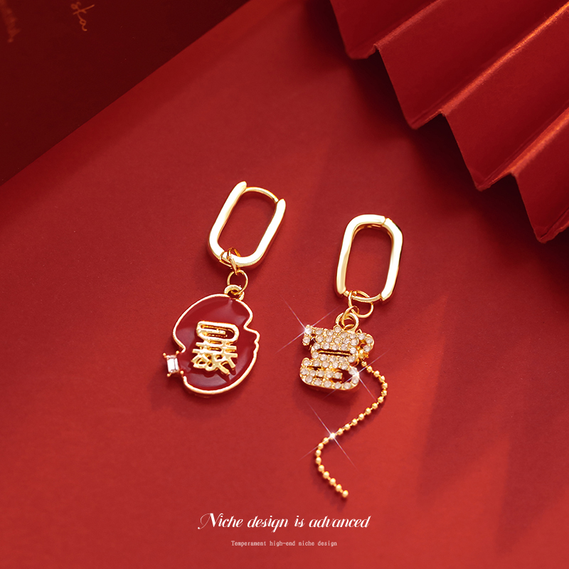 Rich Earrings with Characters 2024 New Arrival Best Selling Fancy Red New Year Earrings Festive Ear Studs Earrings for Women