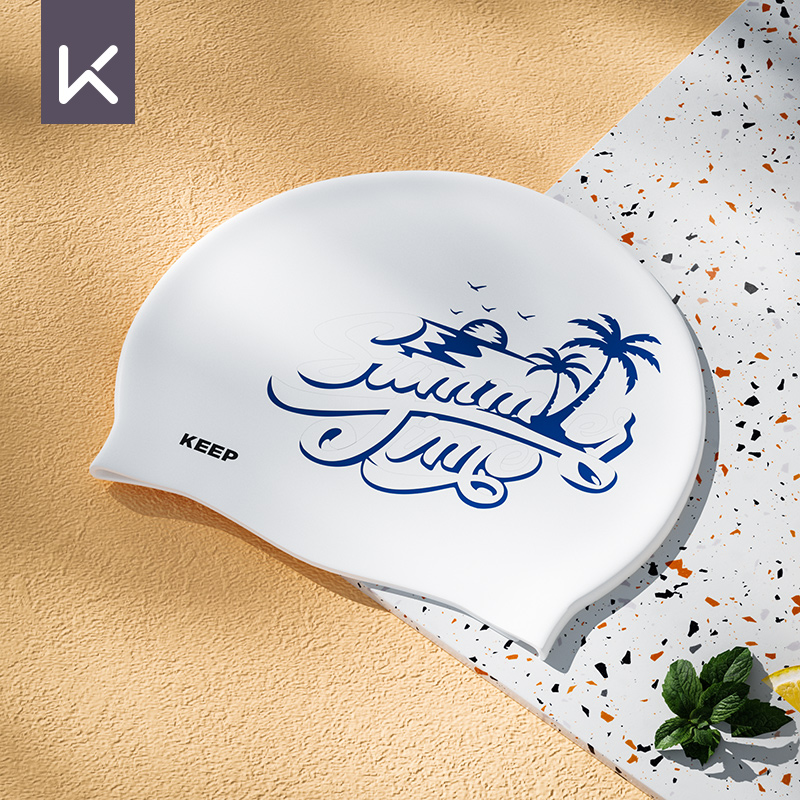 Keep Swimming Cap Waterproof Not Squeezing Head Women's Long Hair Professional Swimming Cap Men's Silicone Kids Big Head Fashion Printed Swimming Cap