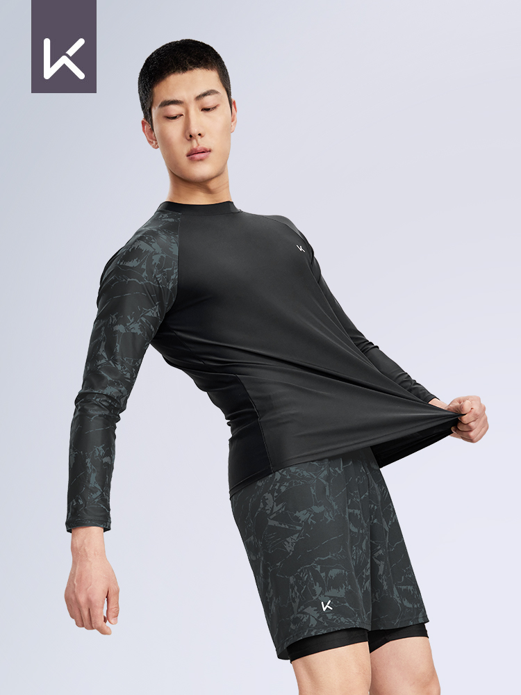 Keep Men's Swimsuit 2025 New Arrival Long Sleeves Sun Protection Anti-Embarrassment Swimming Professional Men Suit Diving Three-Piece Set