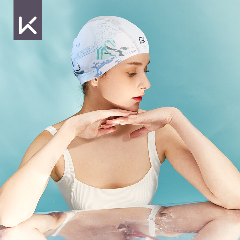 Keep Swimming Cap Women's Fabric Comfortable Fit plus Size Adult Printed Hat Professional Long Hair Silicone Ear Protection Men
