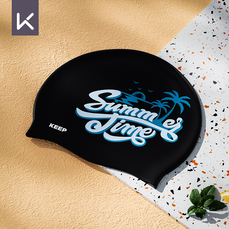 Keep Swimming Cap Waterproof Not Squeezing Head Women's Long Hair Professional Swimming Cap Men's Silicone Kids Big Head Fashion Printed Swimming Cap