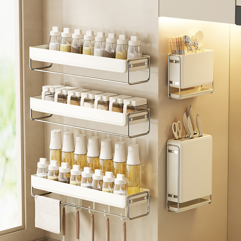 Kitchen Wall-Mounted Rack Multi-Functional Stainless Steel Spice Jar Rack Wall-Mounted Seasoning Rack Storage Rack