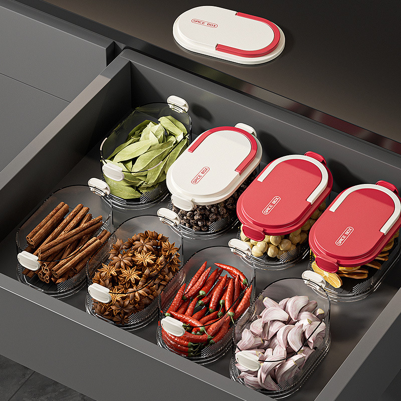 Kitchen Coarse Cereals Sealed Storage Box Food Grade Onion Ginger Garlic Seasoning Crisper Stackable Spice Classification Storage Jar