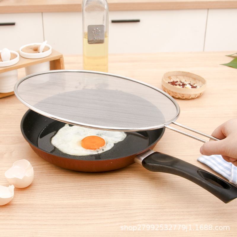 Stainless Steel Oil Splatter Screen with Handle Anti-Exposure Net Fried Fish Cooking Splash-Proof Sink Tidy Oil Net Pizza Tray Oil Strainer Pot