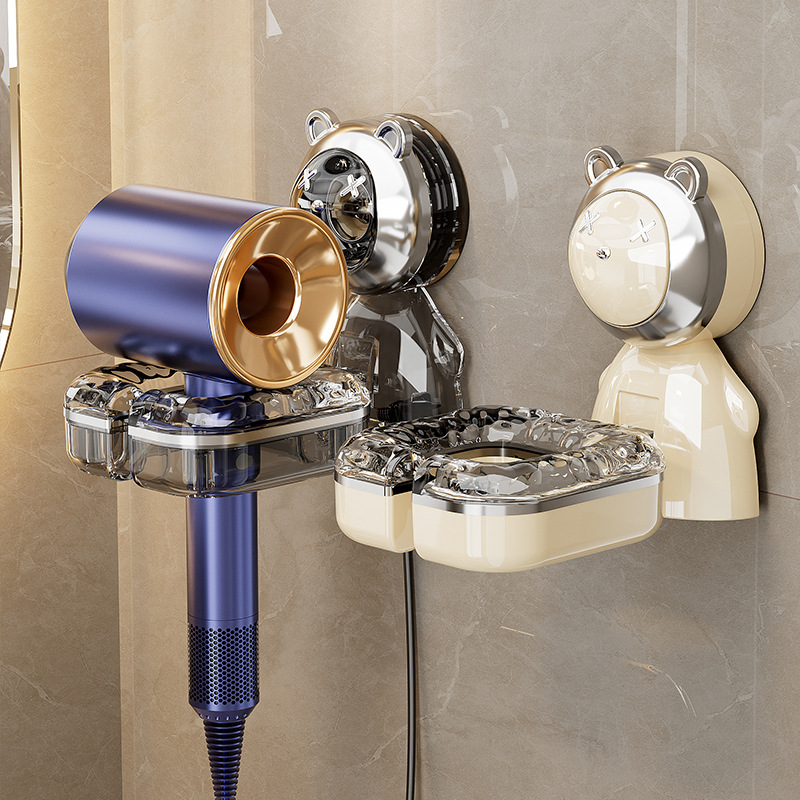 Wall-Mounted Hair Dryer Rack Punch-Free Bathroom Hanger Bathroom Suction Cup Bracket Household Electric Blower Organizing Rack
