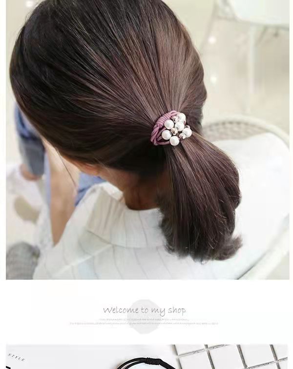 High Elastic Nine Beads Black Leather Hair Bands