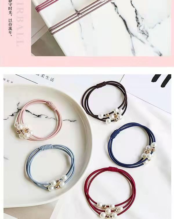 High Elastic Nine Beads Black Leather Hair Bands