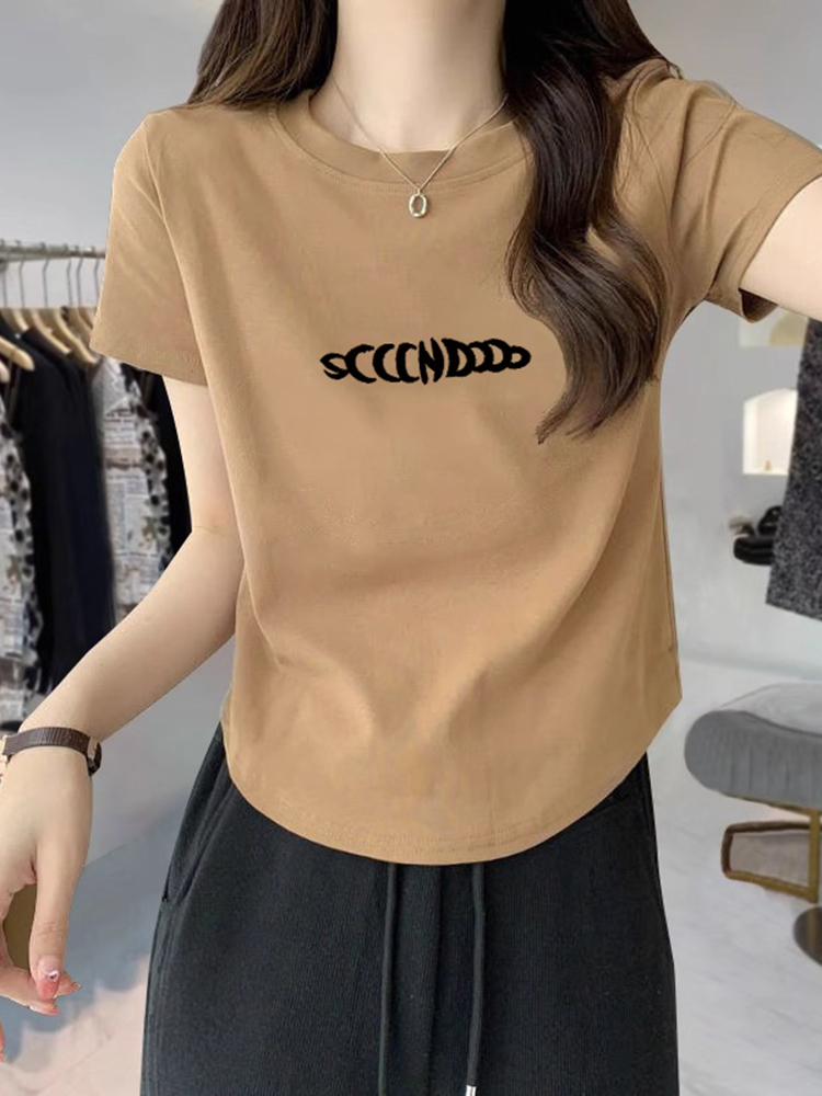 European Goods Shoulder T-Shirt Women's Short-Sleeved Summer Wear 2025 New Arrival Pure Cotton Asymmetrical Curved Short Petite Top Fashion