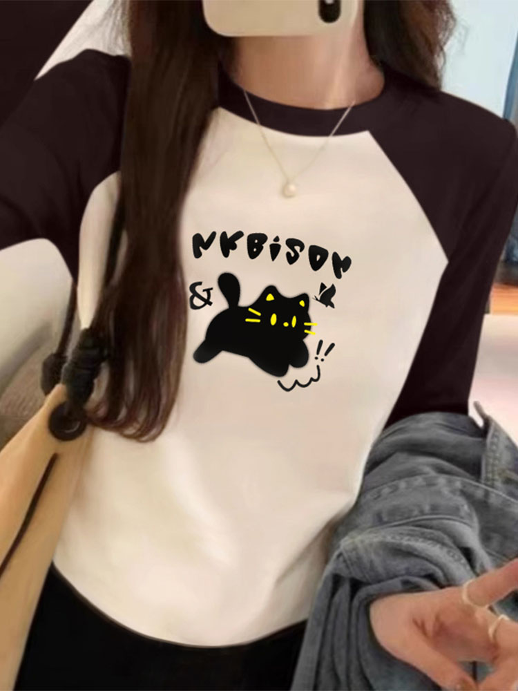Early Spring Raglan Irregular Long Sleeve T-Shirt Female 2025 Short Autumn and Winter Silm Inner Bottoming Shirt Slim Looking Tops Tide