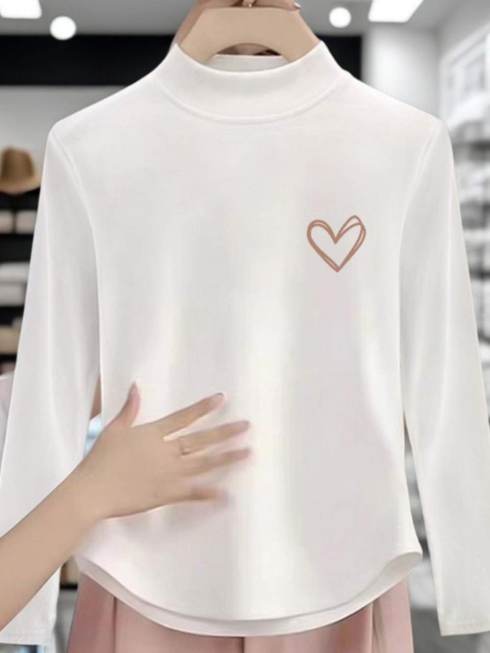 Double-Sided Dralon Half Turtleneck Bottoming Shirt Women's Inner Wear Autumn and Winter Fleece-lined Thickened White Mid-Collar Top Short Long Sleeves