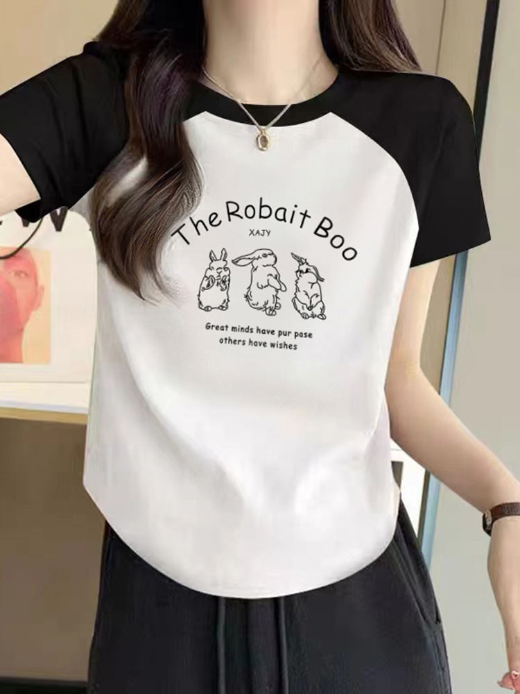 Raglan Short Sleeve T-Shirt Women's 2025 Summer New Arrival American Retro Shoulder Contrast Color T-shirt Small Short Tops