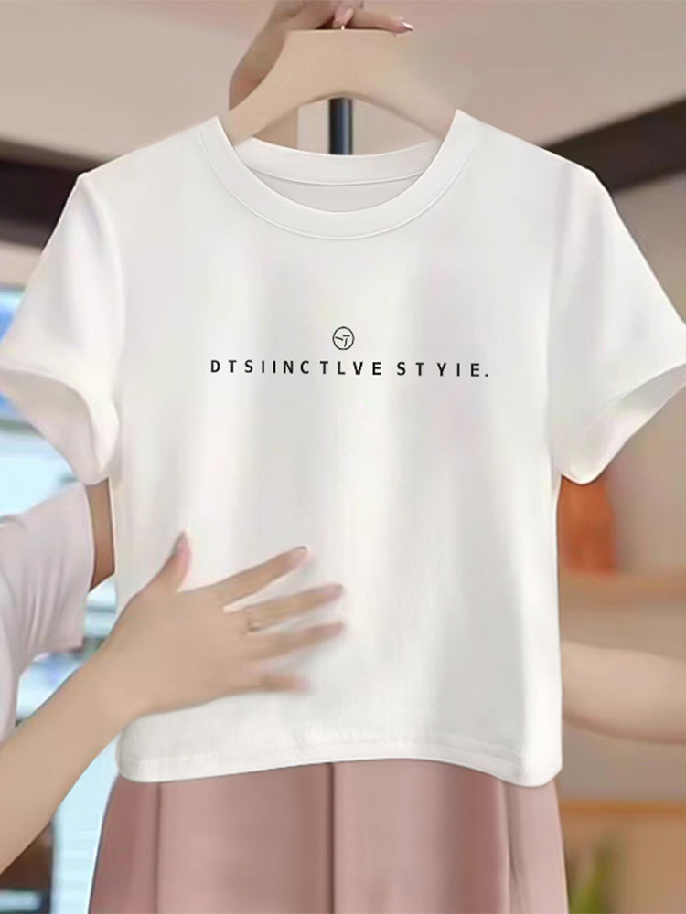 Thirteen Rows Women's Cotton Short-Sleeved T-shirts Women's Stylish Niche Style Summer Shoulder Inner Match Slimming Short Small Shirt