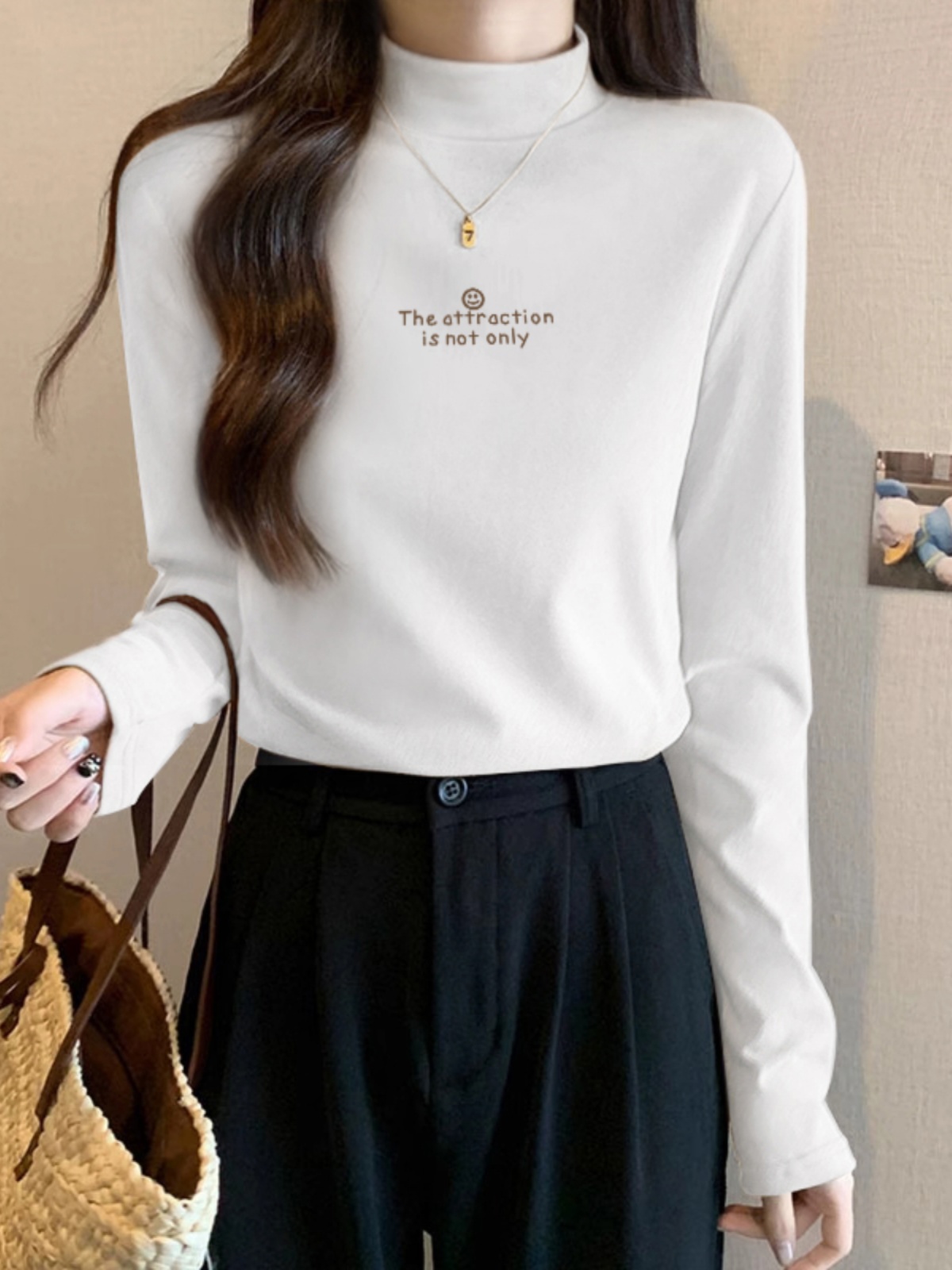 White Half Turtleneck Bottoming Shirt Women's Inner Wear Autumn and Winter 2025 New Arrival Fancy Tops Pure Cotton Long Sleeves T-shirt Fashion