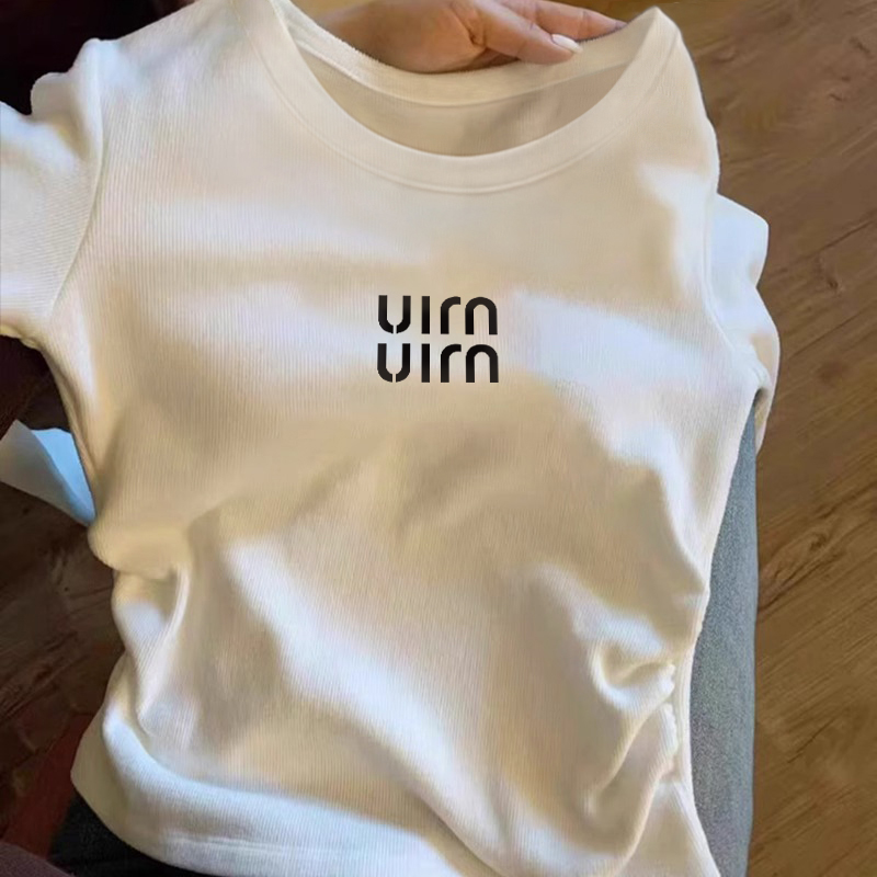 Spring & Fall New Arrival Silm Pure Cotton T-Shirt Women's Inner Shoulder Waist-Tight Slim Looking American Long Sleeves Short Bottoming Shirt Tops
