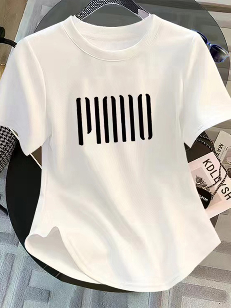 Women's Clothing in 13 Lines Summer 2025 New Arrival Silm Pure Cotton T-Shirt Women's Short Sleeve Asymmetrical Short Western Style Tops