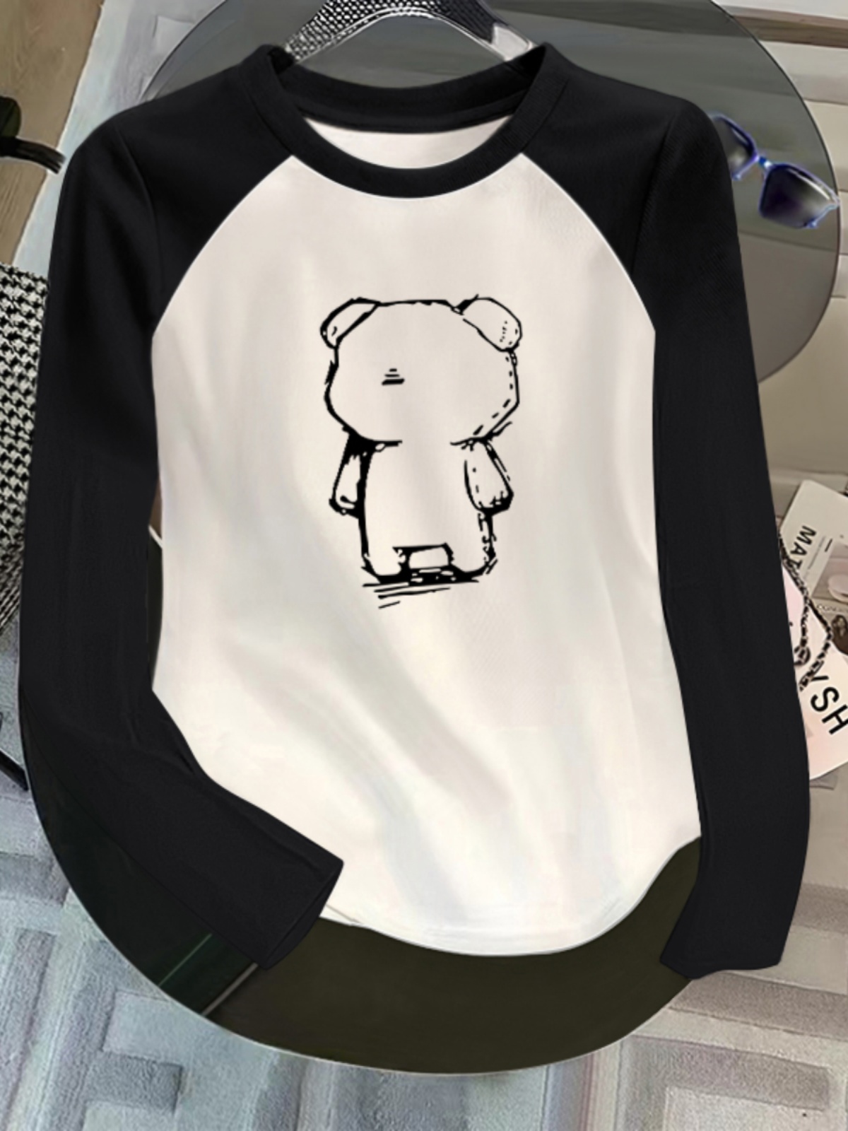 Women's Short T-Shirt Women's Long Sleeve Early Autumn Raglan Silm Inner Bottoming Shirt Slim Looking High Waist Tops