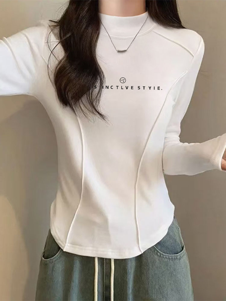 Fall and Winter White Half Turtleneck Bottoming Shirt Women's 2025 New Arrival Silm Slim Looking Fishbone Fashion Versatile Top T-shirt Fashion
