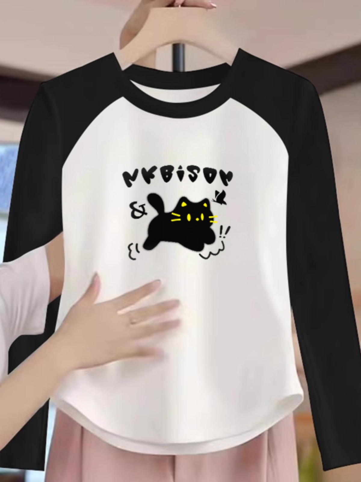 Women's Clothing in 13 Lines Fall 2025 New Arrival Long Sleeves T-shirt Contrast Color Slimming Youthful-Looking Bottoming Shirt Short Tops Women