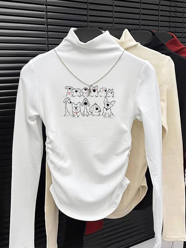 Dralon Bottoming Shirt for Women Half-High Collar Inner Match Autumn and Winter Clothing New Shoulder Asymmetrical Short Velvet Small Stand Collar Tops