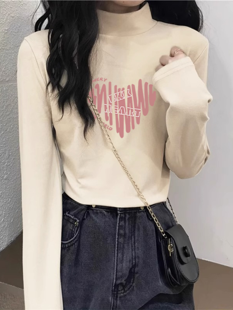 Women's Half Turtleneck Dralon Bottoming Shirt 2025 Fall and Winter New Inner Wear Heart Younger Slim-Fit Long Sleeves Padded Top