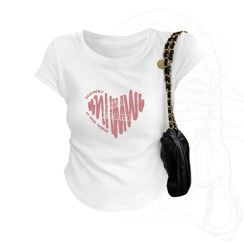 Pure Cotton Shoulder T-Shirt Short Sleeve Women's Spring Summer Slim-Fit Slim Looking Chic Short Khaki Waist Easiest for Match Waist-Controlled White Tops