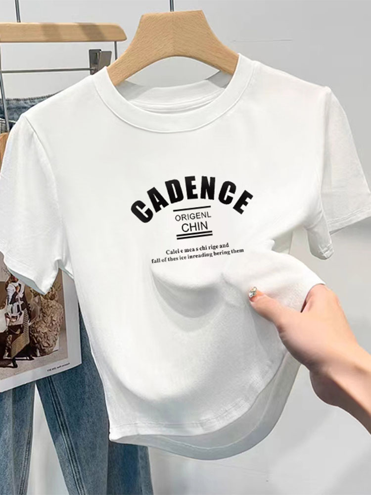 Women's Clothing in 13 Lines 2025 Shoulder Short Sleeve T-Shirt Women's Circular Lower Hem Stylish Niche Style Slimming Short Top Summer