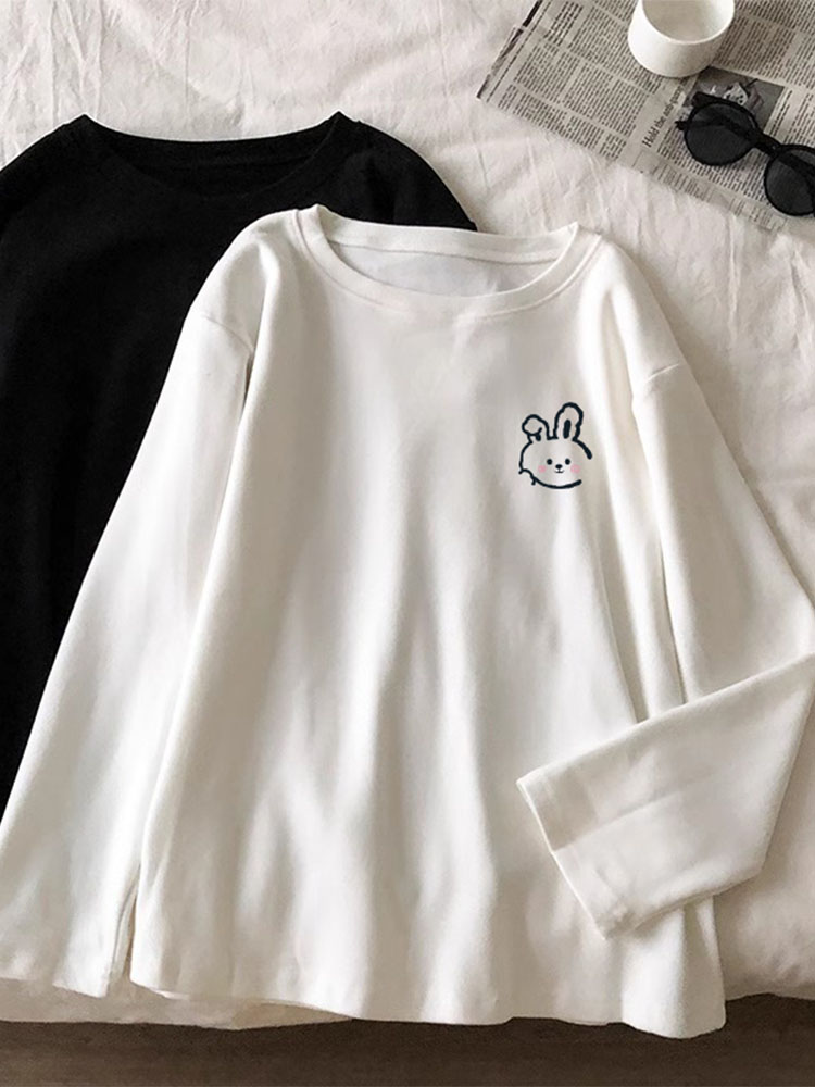 Dralon Bottoming Shirt Women Autumn and Winter Thickened Double-sided Sanding Shoulder T-shirt White Inner wear Long sleeve Can Be Worn outside Clothes