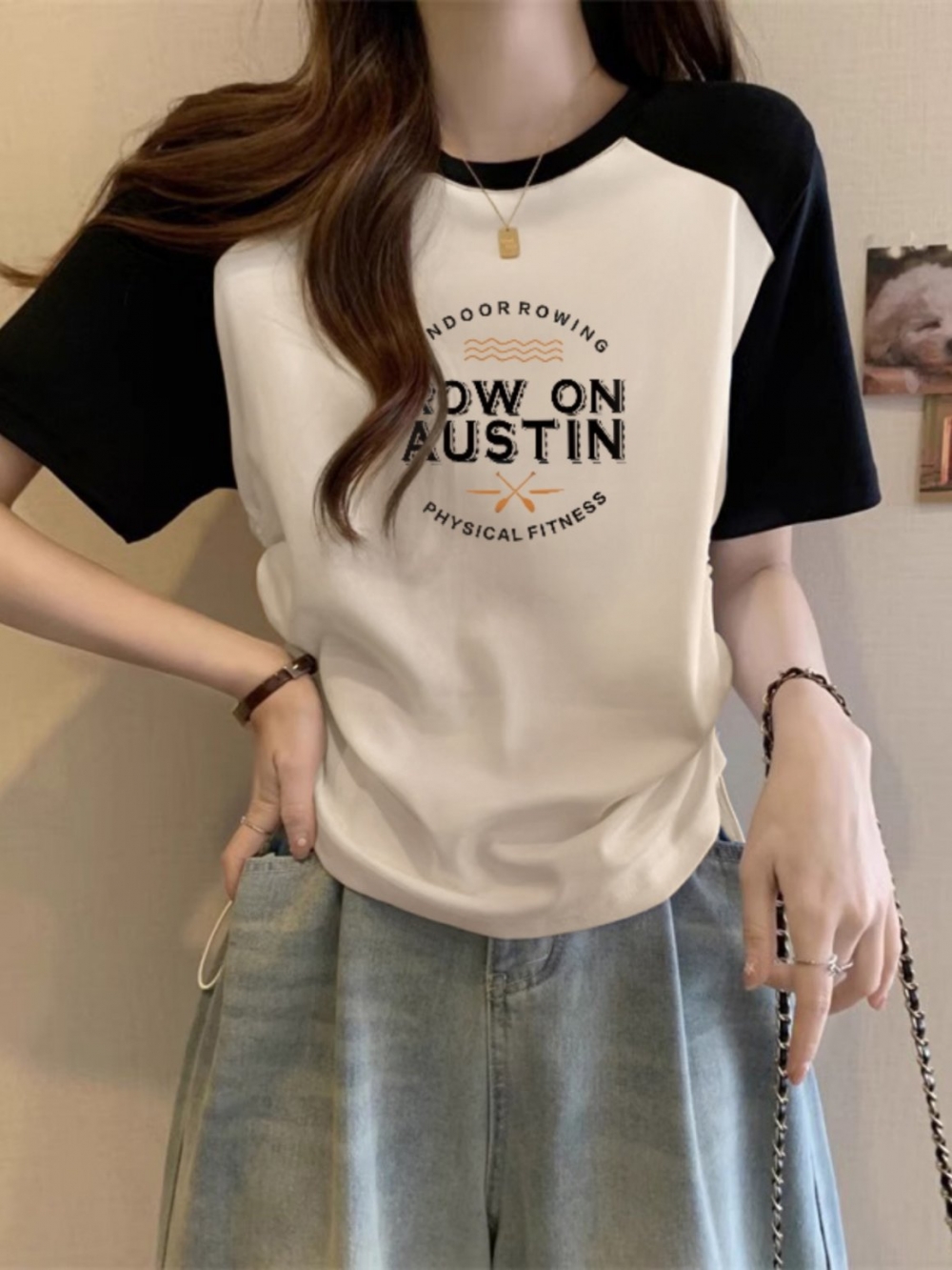 Shoulder Pure Cotton Short Sleeve T-Shirt Women's Summer 2025 New Arrival Silm Small Stylish Short Tops Fashion