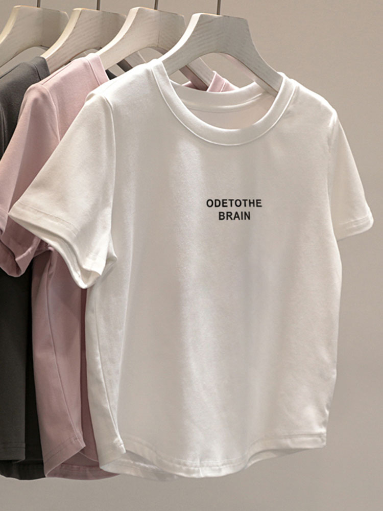 13 Lines Women's White Short Sleeve T-Shirt Women 2025 New Arrival Summer Shoulder Slimming and Simple Letters Print Ins Fashion