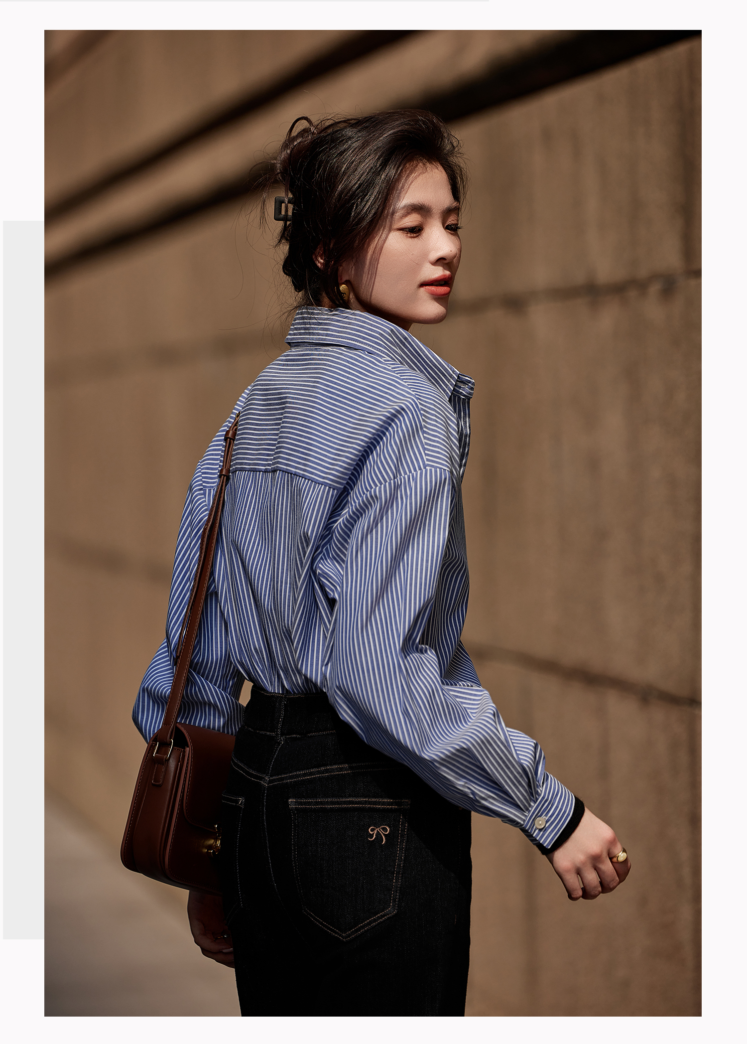 Basic House/Baijiahao Stylish Mid Length Long Length Vintage Striped Shirt Tops Female 2025 Spring New Arrival