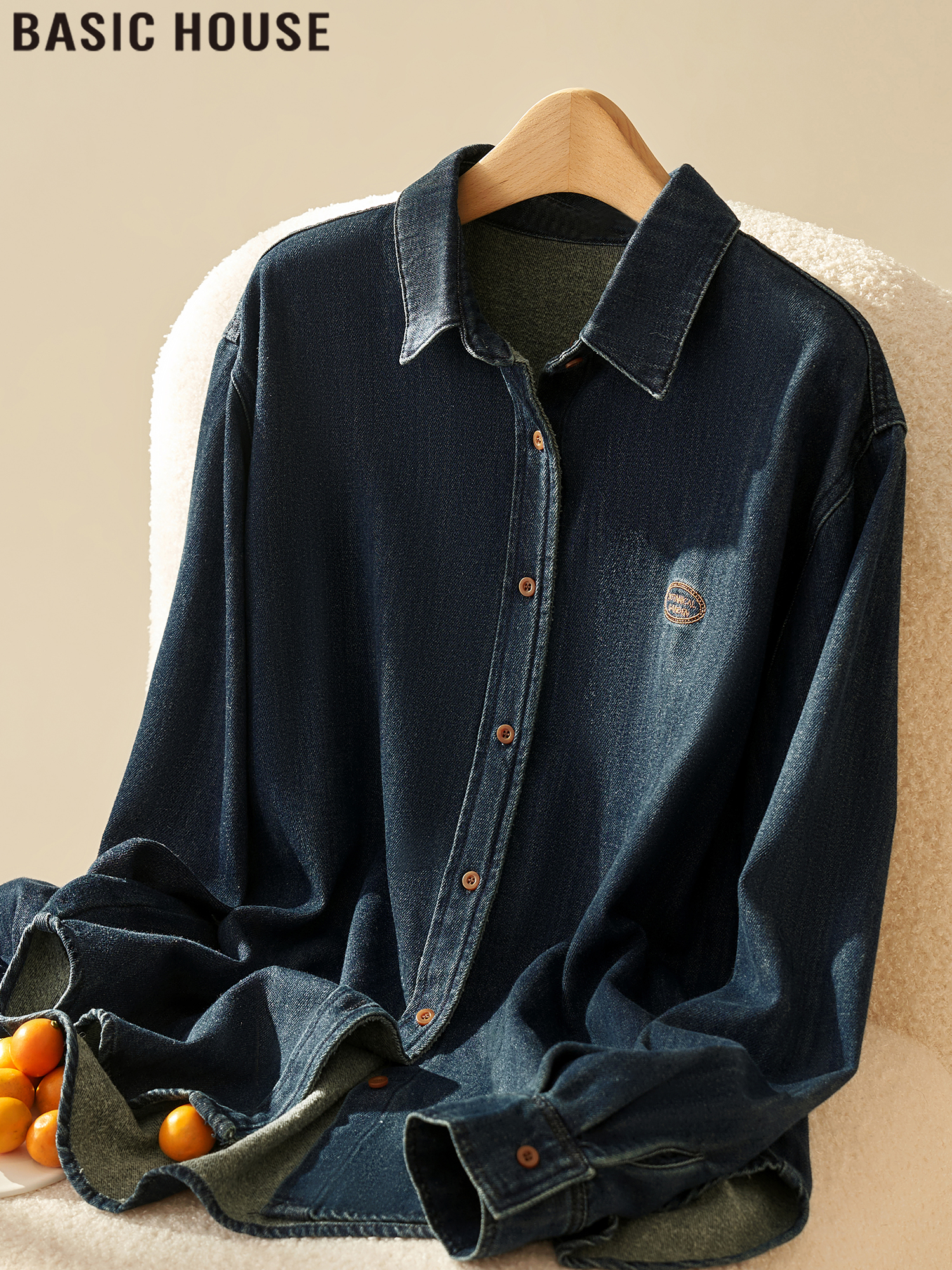 Basic House/Baijiahao Women's Lapel Layering Denim Shirt Jacket - 2025 Spring New Long Sleeve