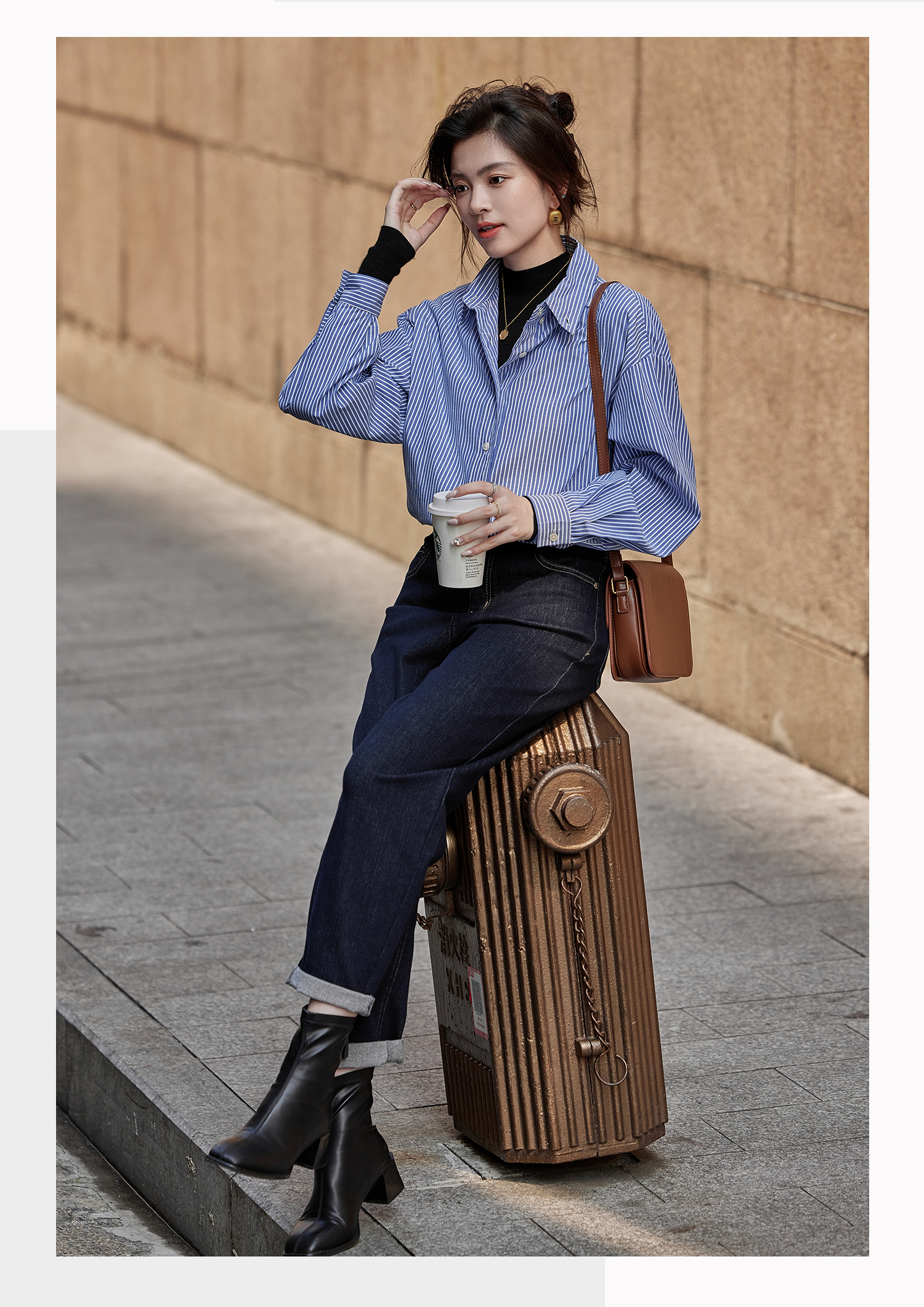 Basic House/Baijiahao Stylish Mid Length Long Length Vintage Striped Shirt Tops Female 2025 Spring New Arrival