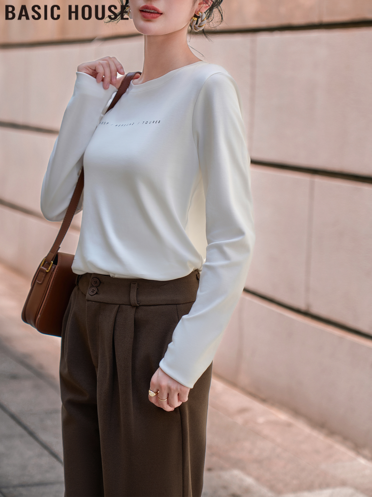 Basic House/Baijiahao Fashion Minimalist Underwear Crew Neck Cotton Base Shirt Ladies 2025 Spring New Arrival