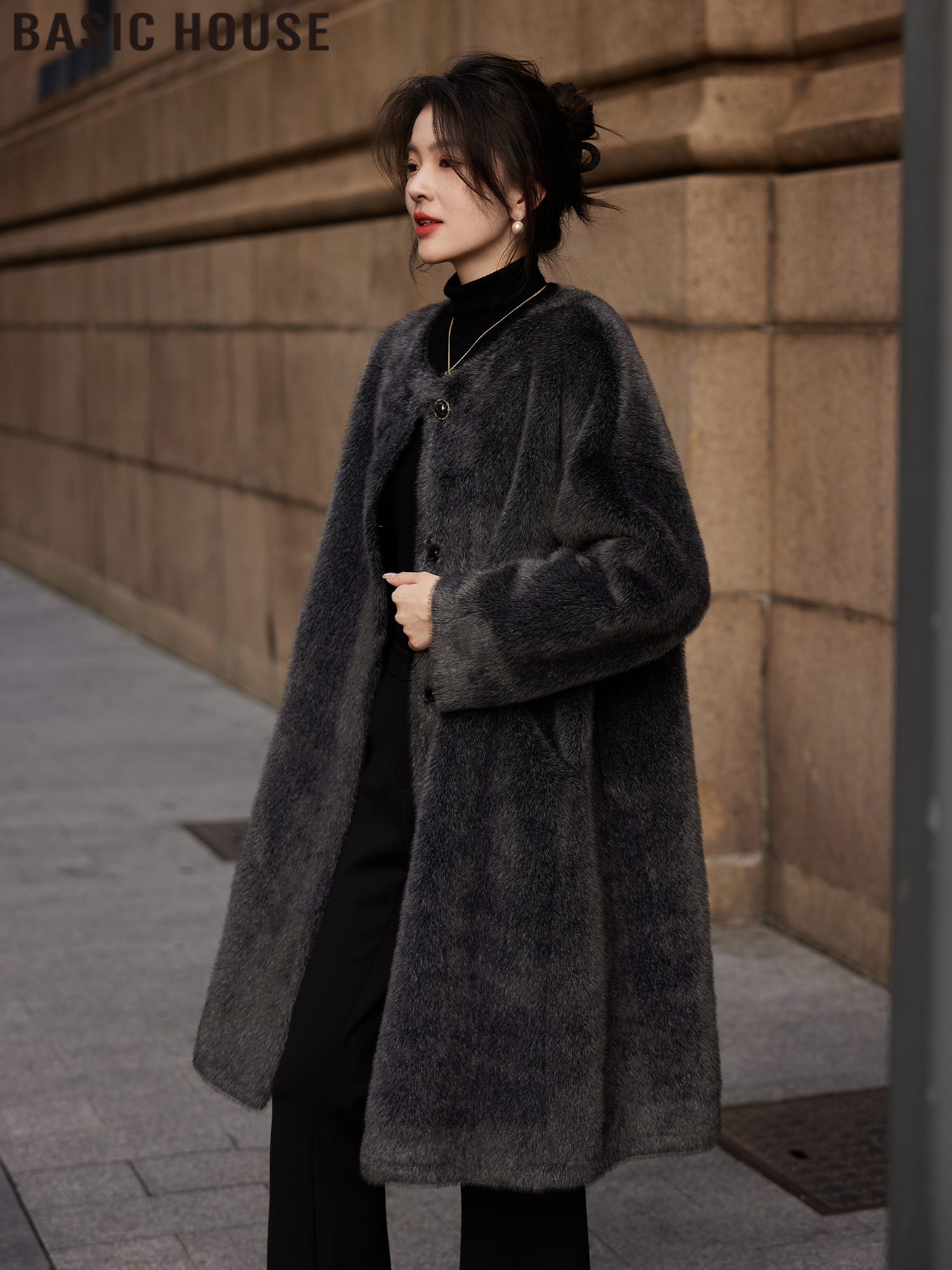 Basic House/Baijiahaojing Luxury Old Money Environmental-Friendly Fur Mid Length Long Length Fur Coat Women's Winter