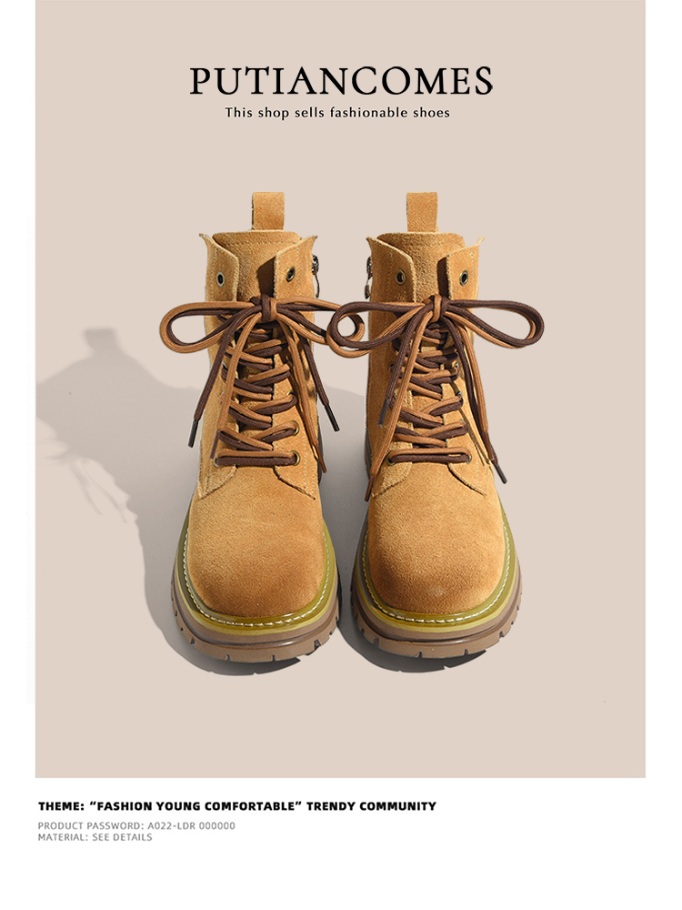 Army Style Army Green Martin Boots Women 2024 Winter New Fleece-lined Warm Ankle Boots Increased Slimming Casual Easy-Matching Shoes