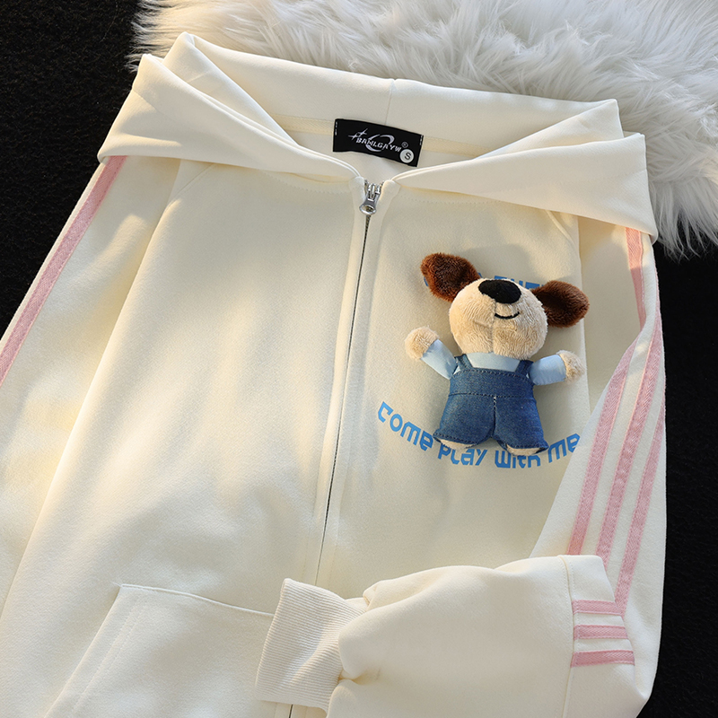Japanese Cute Puppy Doll Hooded Sweatshirt Women 2025 New Preppy Style Couple Loose All-Matching Cardigan Jacket