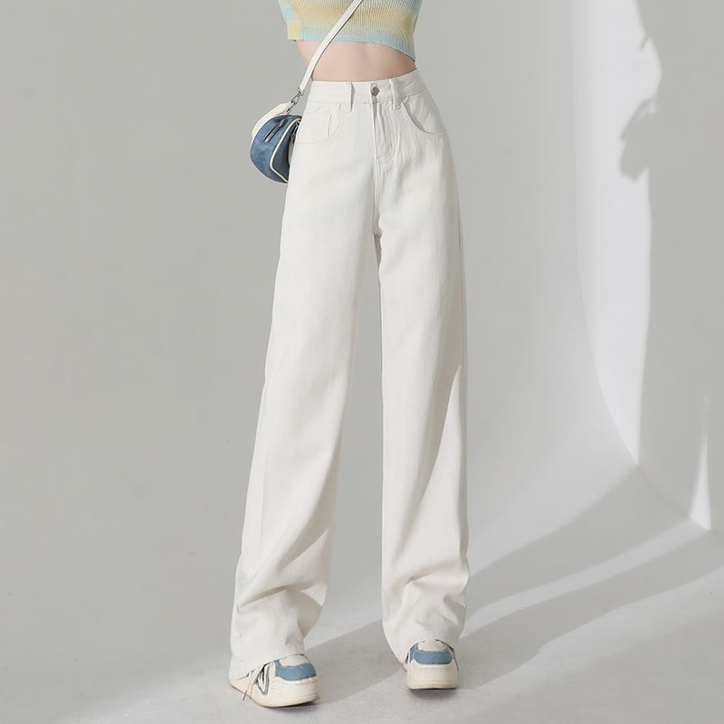 White Narrow Version High Waist Straight Drooping Wide Leg Denim