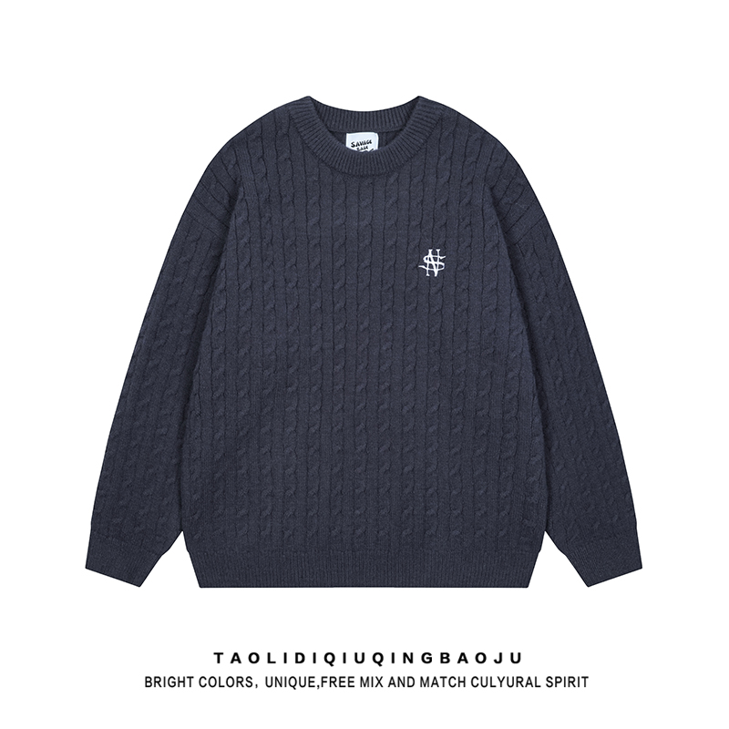 American Retro Embroider Hemp Pattern round Neck Sweater Women's 2025 New Arrival Winter Loose Casual Sweater Tops