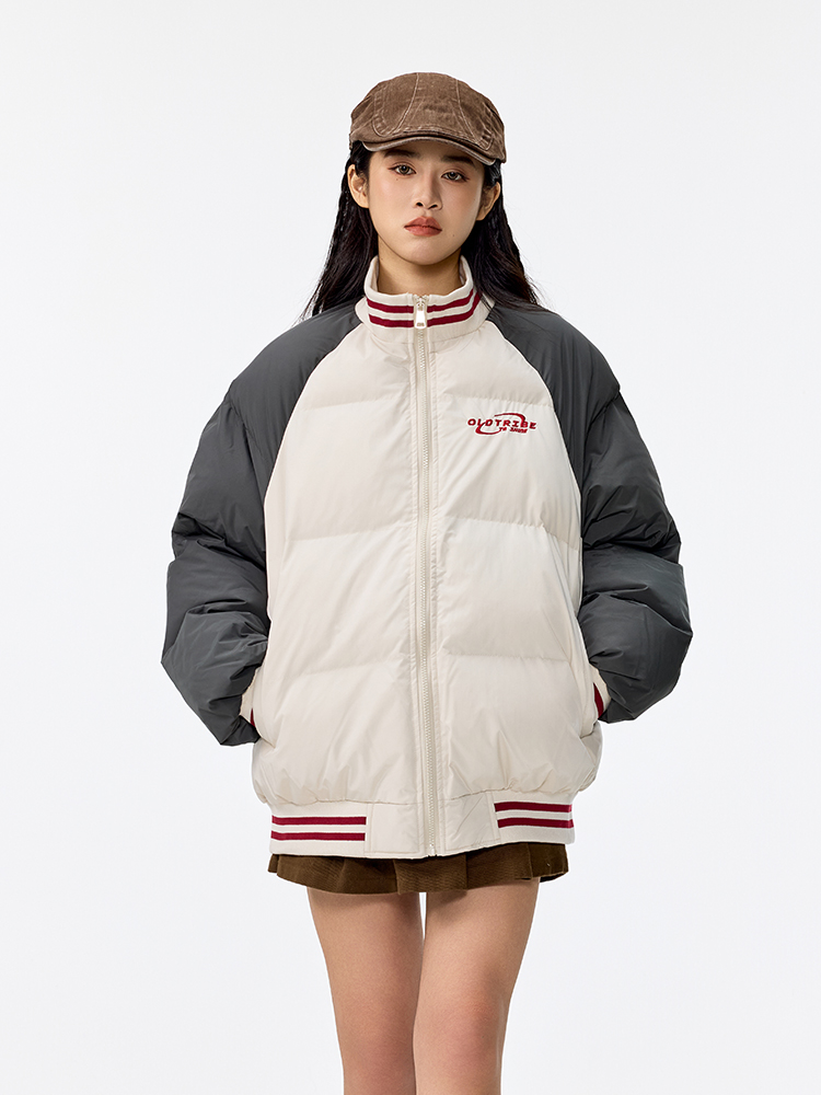 Retro Contrast Color Raglan Sleeve Stand Collar Bread Coat Female Winter New Arrival Loose BF Easiest for Match Couple Thicken Cotton Clothes Coat