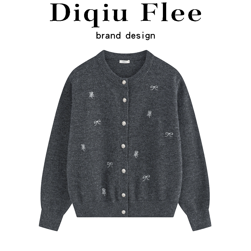 Korean Style Chic Bows Embroider Knitting Cardigan Women's Autumn Idle Style Loose Slim Looking Unique Super Nice Tops