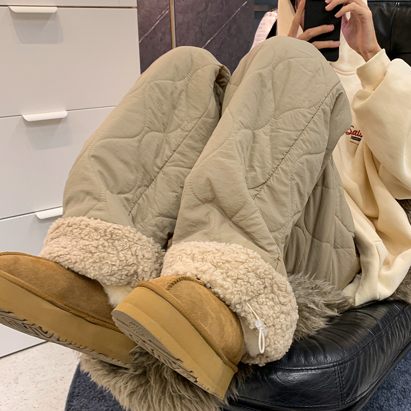 Cashmere Thickened Heattech Outerwear Cotton Pants Women's Winter 2025 New Arrival Loose Straight All-Matching Winter Anti-Cold Pants