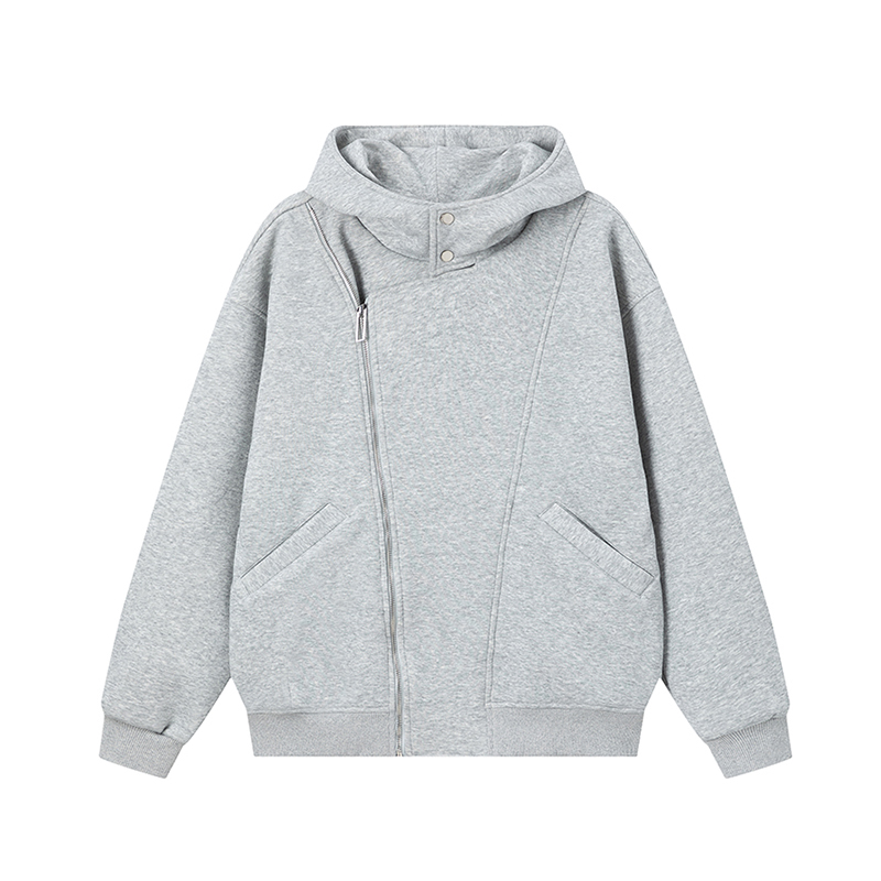 Stylish Double Zipper Gray Hooded Sweatshirt Women 2025 New Arrival Best Selling High Street Couple Wear Loose Fleece Padded Coat