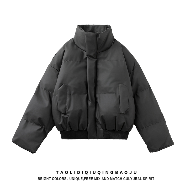 Fancy Cleanfit Black Stand-up Collar Cotton-Padded Clothes for Women Winter Tide Loose Couple Thickened Thermal Cotton Coat Jacket