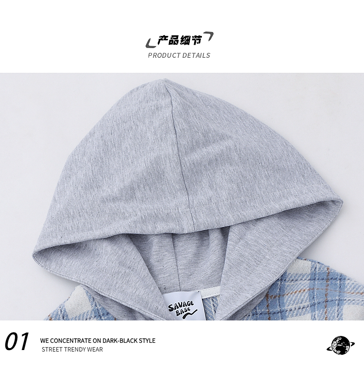 American Retro Plaid Woolen Hooded Long Sleeves Shirt