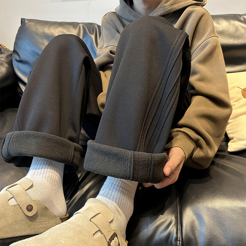 Cashmere Thickened Heattech Casual Sweatpants Female Winter Tide Loose Wide-Legged Versatile Black Straight Sports Pants