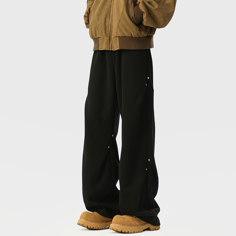 High Street Vibe Rivet Stylish Casual Pants Women's Autumn Loose Wide Leg Pants Fancy Black Straight Sweatpants