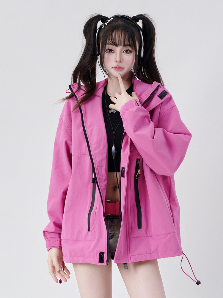 Trendy Patchwork Zipper Oversize Couple Shell Jacket