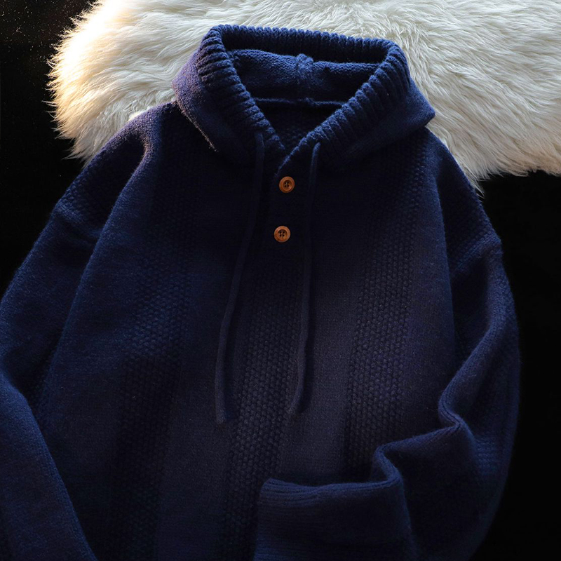 American Retro Pure Color Pullover Hooded Sweater Female Winter Loose and Lazy Style Lovers Wild Long Sleeve Knitted Coat