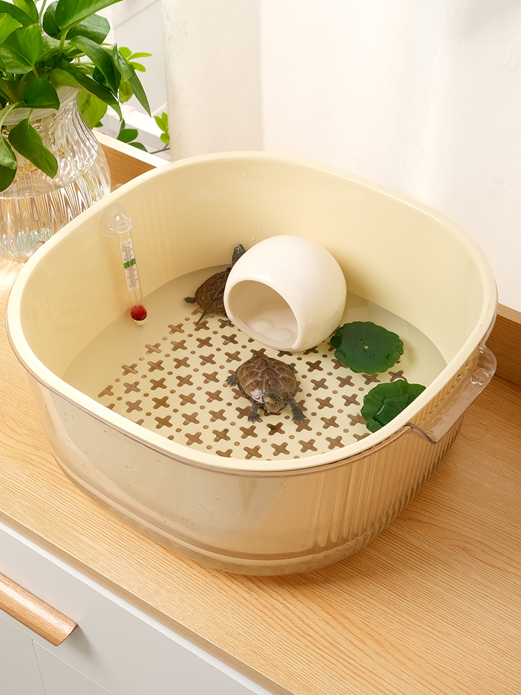 Turtle Feeding Cylinder Fish Tank For Home Living Room and Dormitory Desktop Landscaping Cylinder Small Brazilian Turtle Cylinder Double-Layer Water Exchange Convenient
